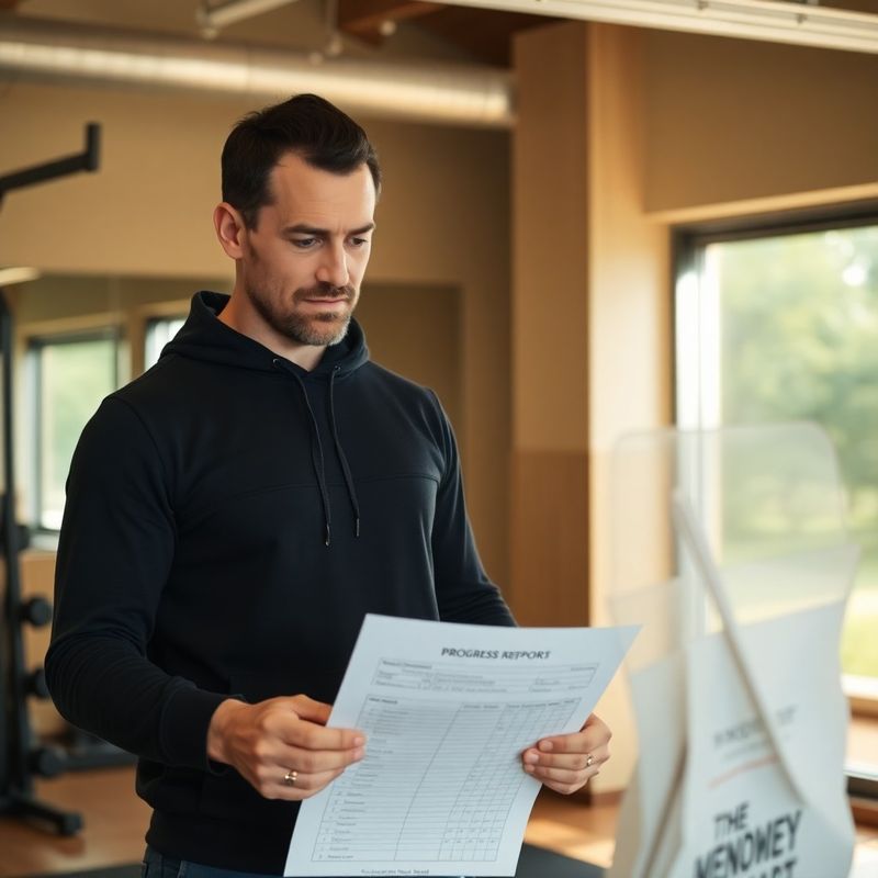 Coach reviewing a printed progress report with a member in the Atelier & Sons gym